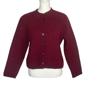Tally Ho EUC Maroon 100% Wool Cardigan Sweater sz Petite Small classic timeless